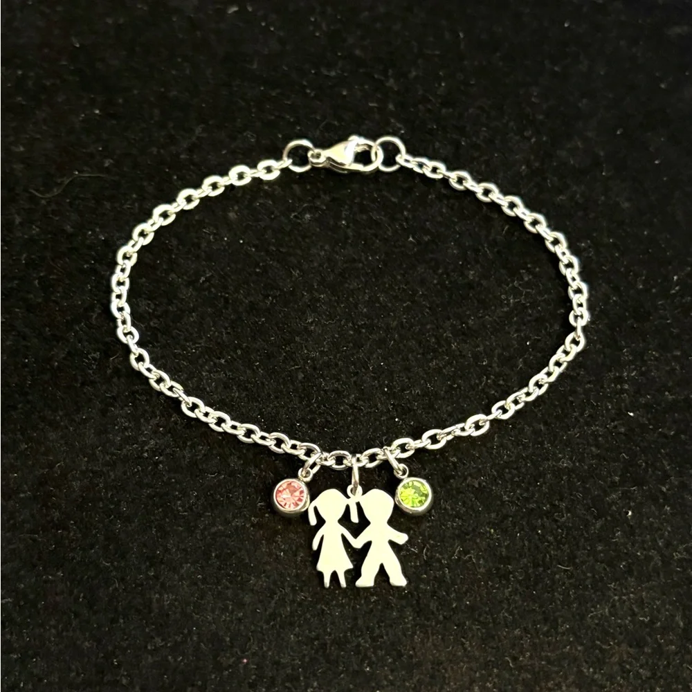Girl and Boy charm bracelet with birthstones